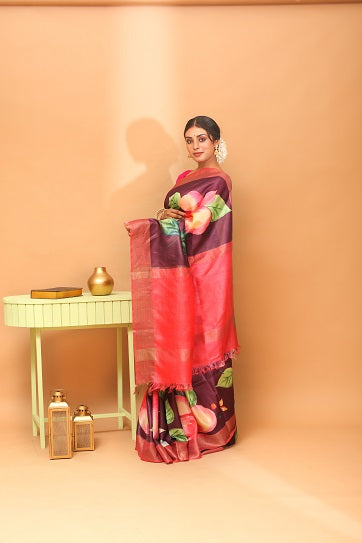 Handwoven Tassar Digital Floral Print Saree