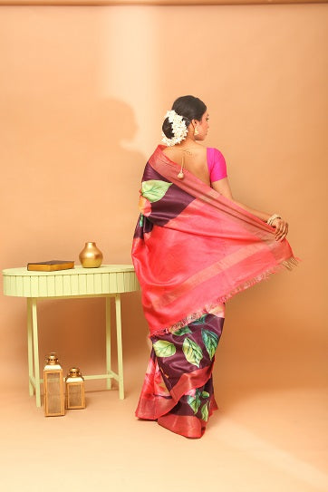 Handwoven Tassar Digital Floral Print Saree
