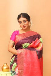Handwoven Tassar Digital Floral Print Saree