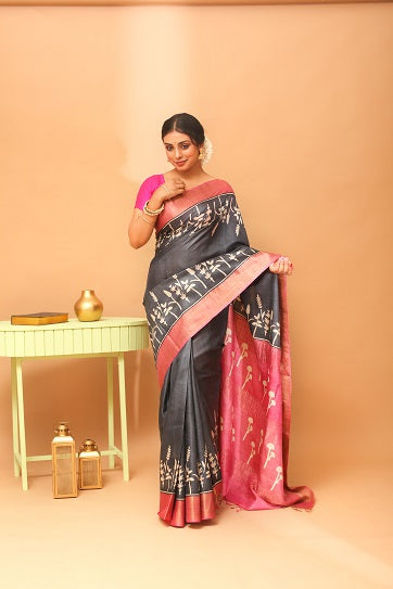 Handwoven Tassar Block Print Saree