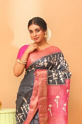 Handwoven Tassar Block Print Saree