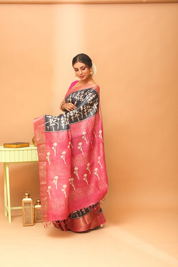 Handwoven Tassar Block Print Saree