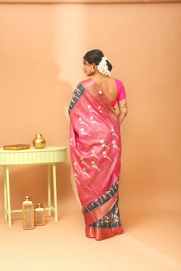 Handwoven Tassar Block Print Saree
