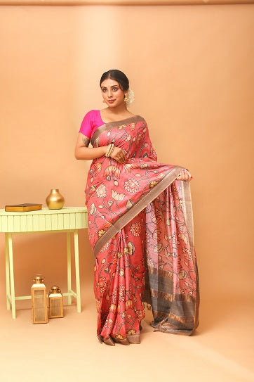 Handwoven Tassar Digital Floral Print Saree