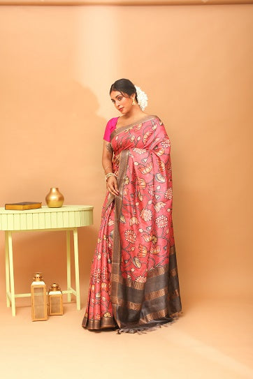 Handwoven Tassar Digital Floral Print Saree