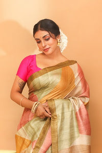 Handwoven Tassar Block Print Saree