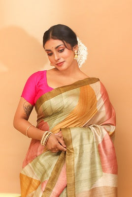 Handwoven Tassar Block Print Saree