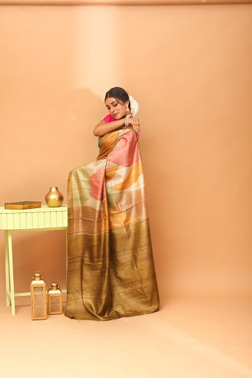 Handwoven Tassar Block Print Saree
