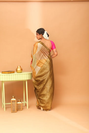 Handwoven Tassar Block Print Saree