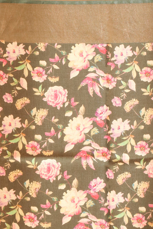 Handwoven Tassar Digital Floral Print Saree