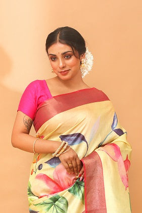 Handwoven Tassar Digital Floral Print Saree