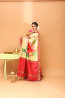 Handwoven Tassar Digital Floral Print Saree