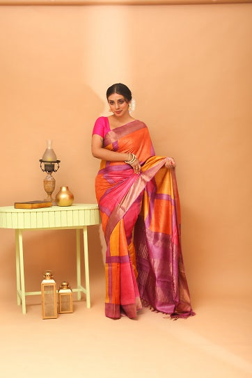 Handwoven Tassar Block Print Saree