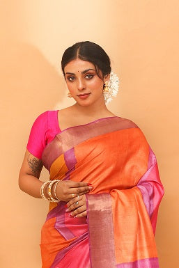 Handwoven Tassar Block Print Saree