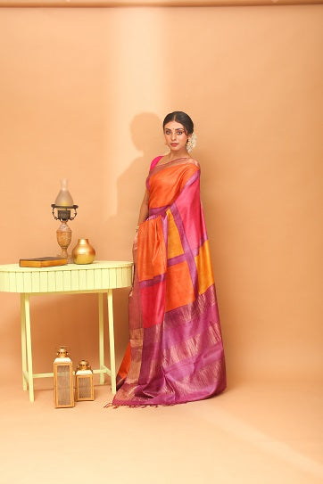 Handwoven Tassar Block Print Saree