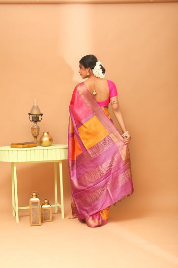 Handwoven Tassar Block Print Saree