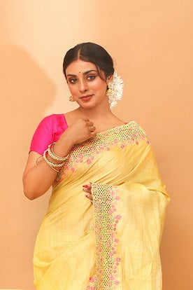 Handmade Tassar Embroidery Saree