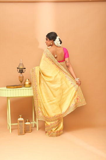 Handmade Tassar Embroidery Saree