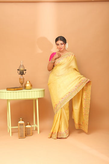 Handmade Tassar Embroidery Saree