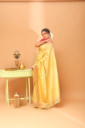 Handmade Tassar Embroidery Saree