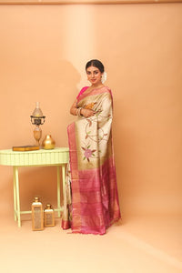 Handwoven Tassar Hand Paint Saree