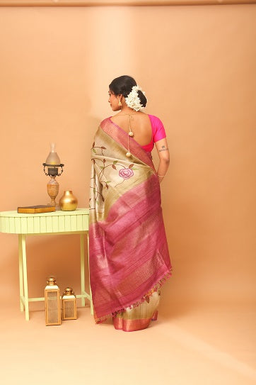 Handwoven Tassar Hand Paint Saree