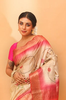 Handwoven Tassar Hand Paint Saree