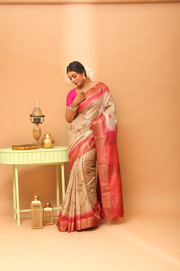 Handwoven Tassar Hand Paint Saree