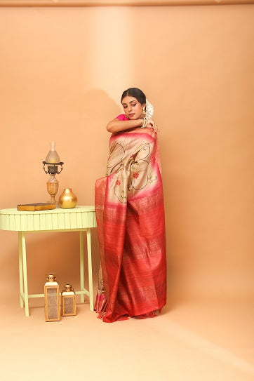 Handwoven Tassar Hand Paint Saree