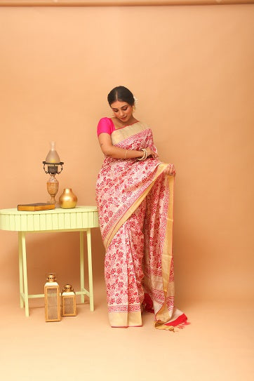 Handwoven Tassar Block Print Saree