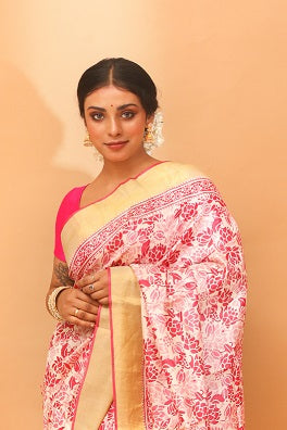 Handwoven Tassar Block Print Saree