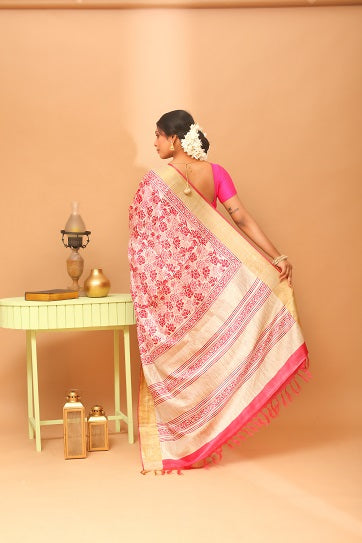 Handwoven Tassar Block Print Saree